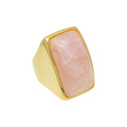 Anel Fane's Pedra Natural Quartzo Rosa Metal Dourado