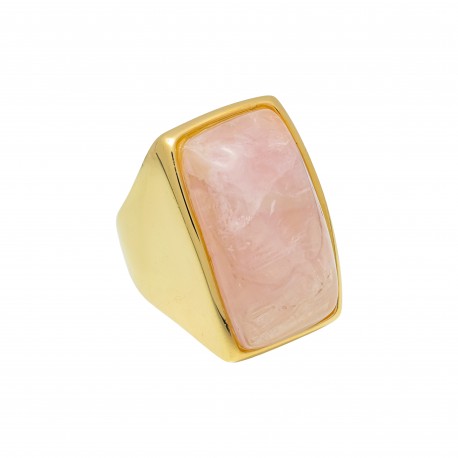 Anel Fane's Pedra Natural Quartzo Rosa Metal Dourado