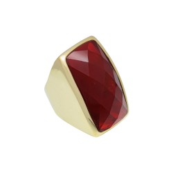 Anel Fane's Pedra Natural Cristal Rubi Metal Dourado
