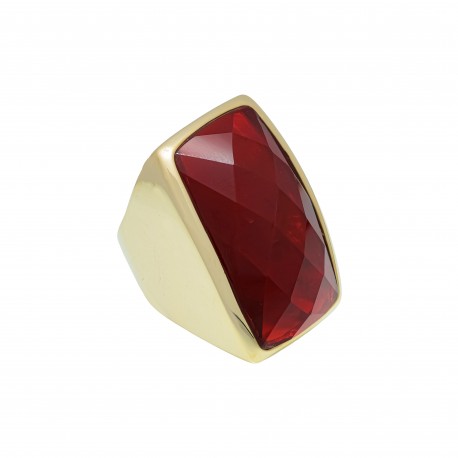 Anel Fane's Pedra Natural Cristal Rubi Metal Dourado