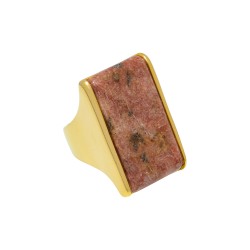 Anel Fane's Pedra Natural Quartzo Goiaba Metal Dourado