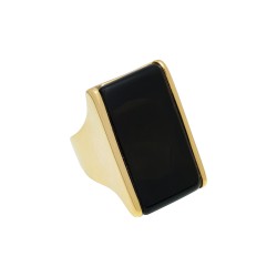 Anel Fane's Pedra Natural Onix Metal Dourado