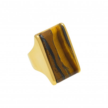 Anel Fane's Pedra Natural Olho De Tigre Metal Dourado