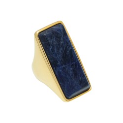 Anel Fane's Pedra Natural Sodalita Marinho Metal Dourado
