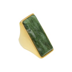 Anel Fane's Pedra Natural Jaspe Verde Metal Dourado