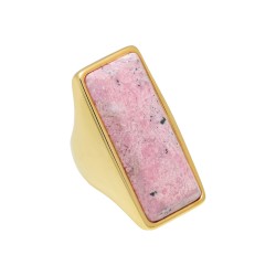 Anel Fane's Pedra Natural Rodocrosita Metal Dourado