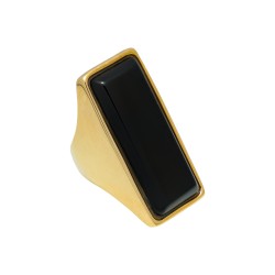 Anel Fane's Pedra Natural Onix Metal Dourado