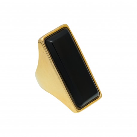 Anel Fane's Pedra Natural Onix Metal Dourado