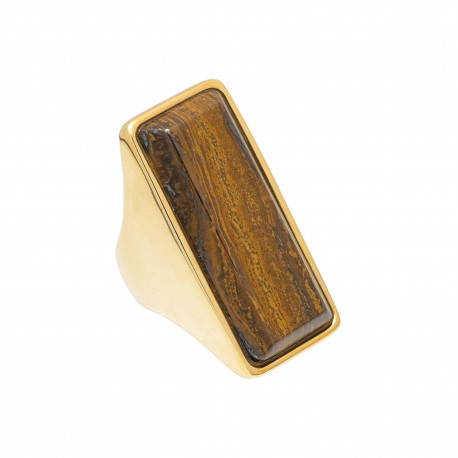 Anel Fane's Pedra Natural Olho De Tigre Metal Dourado