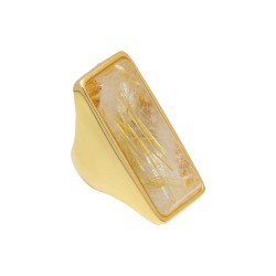Anel Fane's Pedra Natural Quartzo Rutilado Metal Dourado