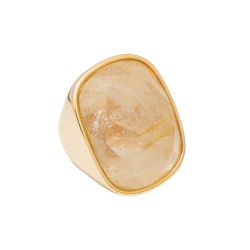 Anel Fane's Pedra Natural Quartzo Rutilado Metal Dourado