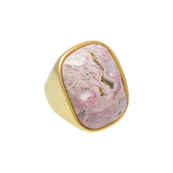 Anel Fane's Pedra Natural Rodocrosita Metal Dourado