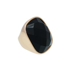 Anel Fane's Pedra Natural Onix Metal Dourado