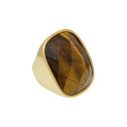 Anel Fane's Pedra Natural Olho De Tigre Metal Dourado