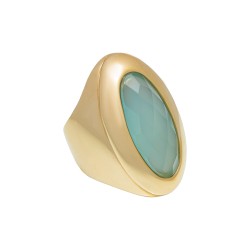 Anel Fane's Pedra Natural Àgata Azul Céu Metal Dourado