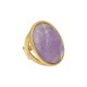 Anel Fane's Pedra Natural Quartzo Ametista Metal Dourado