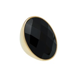Anel Fane's Pedra Natural Onix Metal Dourado