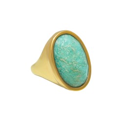 Anel Fane's Pedra Natural Amazonita Turquesa Metal Dourado