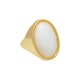 Anel Fane's Pedra Natural Quartzo Branco Metal Dourado