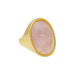 Anel Fane's Pedra Natural Quartzo Rosa Metal Dourado