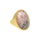 Anel Fane's Pedra Natural Rodocrosita Metal Dourado