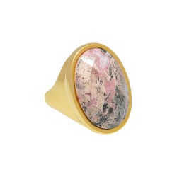 Anel Fane's Pedra Natural Rodocrosita Metal Dourado
