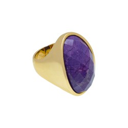 Anel Fane's Pedra Natural Jaspe Roxo Metal Dourado