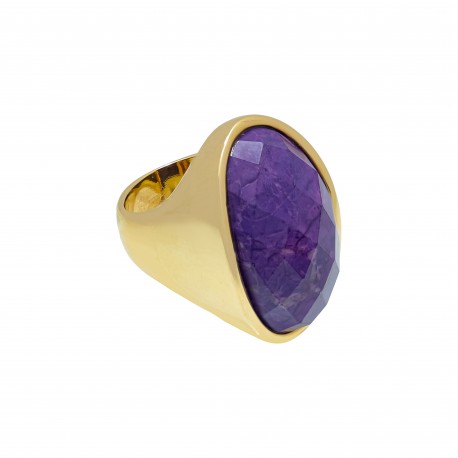 Anel Fane's Pedra Natural Jaspe Roxo Metal Dourado