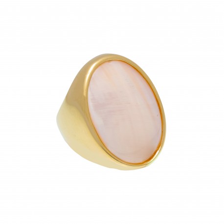 Anel Fane's Pedra Natural Madrepérola Rose Metal Dourado