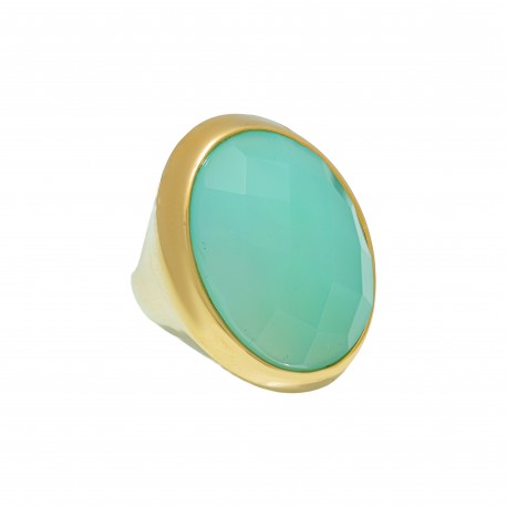 Anel Fane's Pedra Natural Àgata Azul Céu Metal Dourado