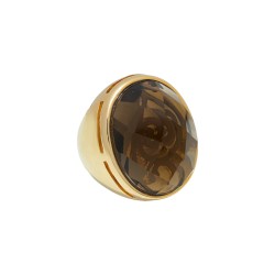 Anel Fane's Pedra Natural Cristal Mocca Metal Dourado