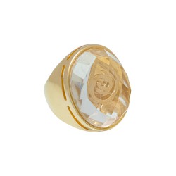 Anel Fane's Pedra Natural Cristal Transparente Metal Dourado