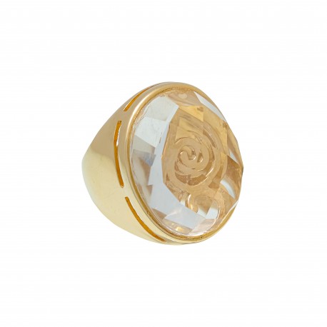 Anel Fane's Pedra Natural Cristal Transparente Metal Dourado