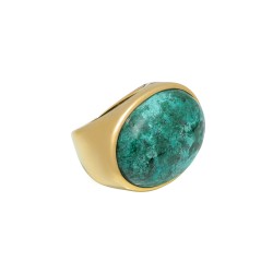 Anel Fane's Pedra Natural Labradorita Verde Metal Dourado