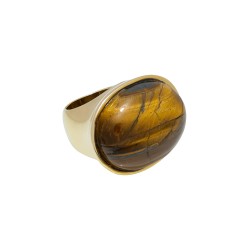 Anel Fane's Pedra Natural Olho De Tigre Metal Dourado