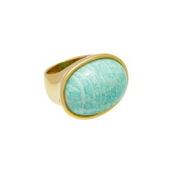 Anel Fane's Pedra Natural Amazonita Turquesa Metal Dourado