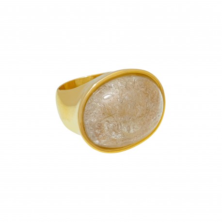 Anel Fane's Pedra Natural Quartzo Rutilado Metal Dourado