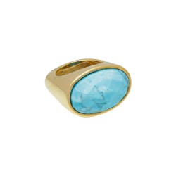 Anel Fane's Pedra Natural Howlita Azul Metal Dourado
