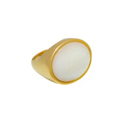 Anel Fane's Pedra Natural Madrepérola Metal Dourado