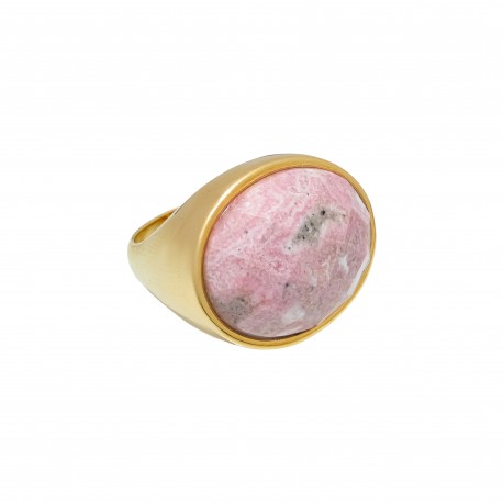 Anel Fane's Pedra Natural Rodocrosita Metal Dourado