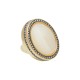 Anel Fane's Pedra Natural Madrepérola Zircônias Metal Dourado