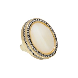 Anel Fane's Pedra Natural Madrepérola Zircônias Metal Dourado