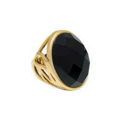 Anel Fane's Pedra Natural Onix Metal Dourado