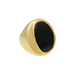 Anel Fane's Pedra Natural Onix Metal Dourado
