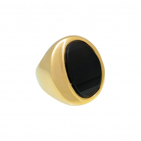 Anel Fane's Pedra Natural Onix Metal Dourado
