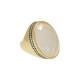 Anel Fane's Pedra Natural Cristal Perolado Zircônia Metal Dourado