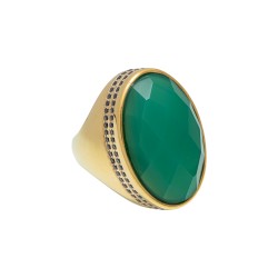 Anel Fane's Pedra Natural Àgata Esmeralda Zircônia Metal Dourado