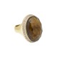 Anel Fane's Pedra Natural Cristal Mocca Zircônia Metal Dourado