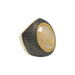 Anel Fane's Pedra Natural Quartzo Rutilado Metal Dourado