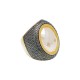 Anel Fane's Pedra Natural Cristal Perolado Metal Dourado
